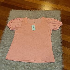 NWT Wiholl womens soft orange short baloon sleeve square neck tshirt